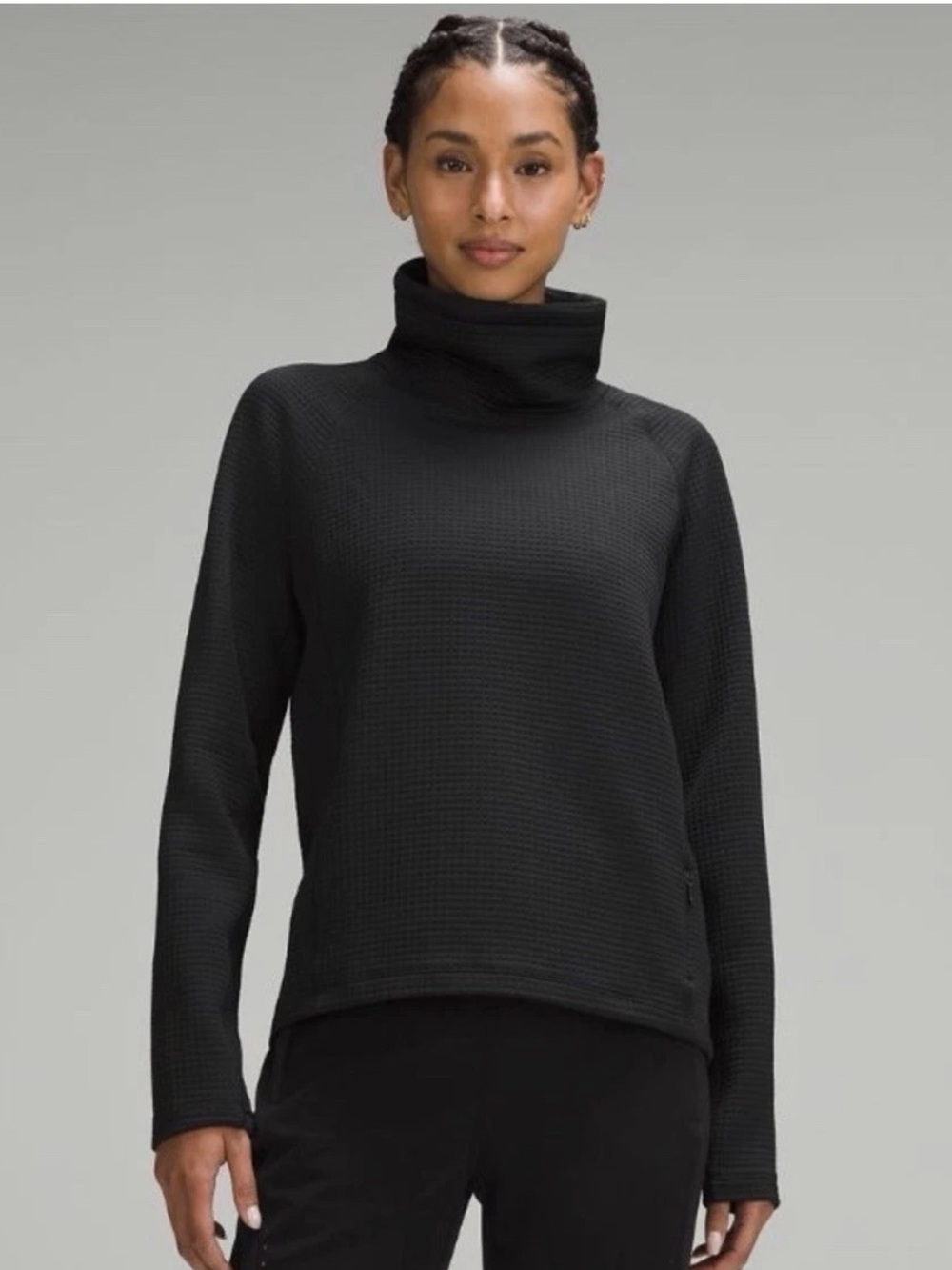Lululemon Waffle-Knit Funnel-Neck Long-Sleeve Shirt in black